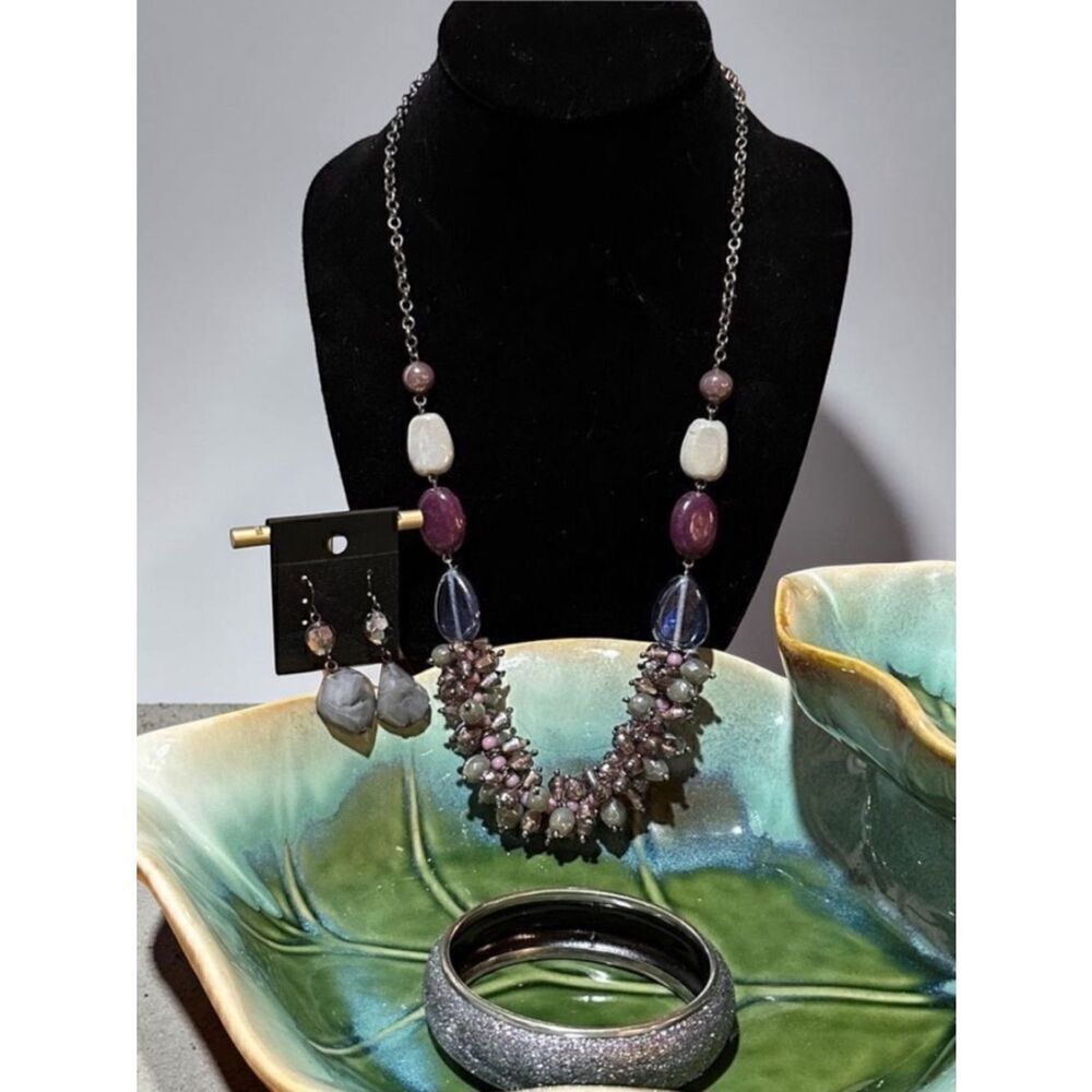 Gorgeous Lampwork Cluster  Glass Beads Necklace with Baroque Earrings + Bracelet